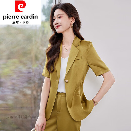 皮尔卡丹（pierre cardin）米白色职业西装套装女夏季高级感轻职场穿搭薄款气质短袖西服外套 YiJin-A683米白色西装+B686米白 S