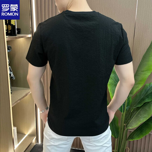 Romon Designer Sommereis-Seide Textur gestickt rund Hals Herren Kurzarm Mode halb Ärmeln vielseitig und bequemer Stil 1105 Weiß M 80-105jin [Jin gleich 0,5 kg]