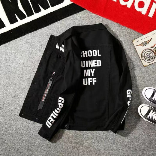 FHHUABD Trendy Brand Retro Jeans Jacke für Männer Frühlings- und Herbst -Druck -Casual -Jacke für Herren Herbst und Winter 2023 Neues Modell 834 Black M 105jin [Jin gleich 0,5 kg] kann unten getragen werden
