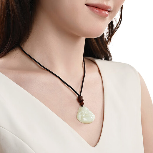 Phoenix Jewelry Hotan Jade Buddha Pendant Women's Maitreya Buddha Natural Jade Necklace as a Birthday and New Year Gift for Mom