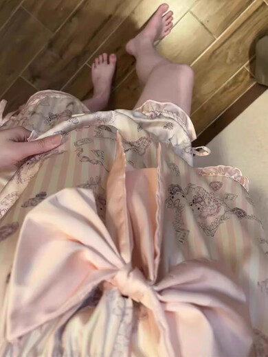 裁雨留虹冰丝短袖短裤睡衣女夏季2025新款可爱卡通蝴蝶结套装可外穿家居服 13559 花边kitty M