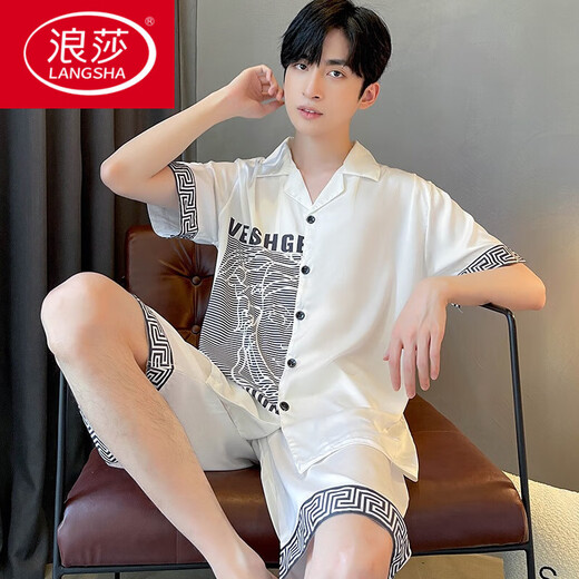浪莎（LangSha）冰·丝真丝睡衣男夏季新款2025新款薄款短袖短裤夏天套装青年夏款 NSD695 L 125斤以下