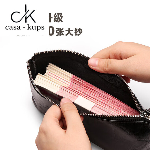 Casa-Kupsck Leder Brieftasche Damen 2025 Neues einteiliges dünnes langes Geldbeutelbeutel Männer große Banknote Bargeldspeicher Änderung handkennzeichnender Schwarz-Can-Hold 200 Big Banknotes
