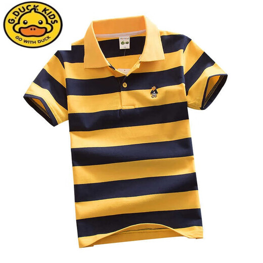 G.Duckkids Kinderkleidung Jungen Sommerkleidung Kinder kurzärmeligte T-Shirt mittelgroße Kinder mit reinem Baumwollstreifen-Basishemd Lapel-Baby halbärmelig T-Shirt Trend 1392 One Size CM