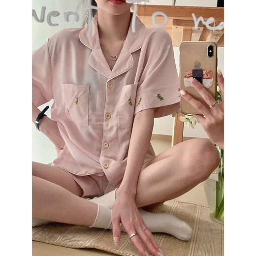 莫代尔冰丝睡衣女夏季薄款短袖短裤套装夏天感简约休闲家居服可外穿 LW-9214【短袖短裤】 2XL 【建议135-155斤】