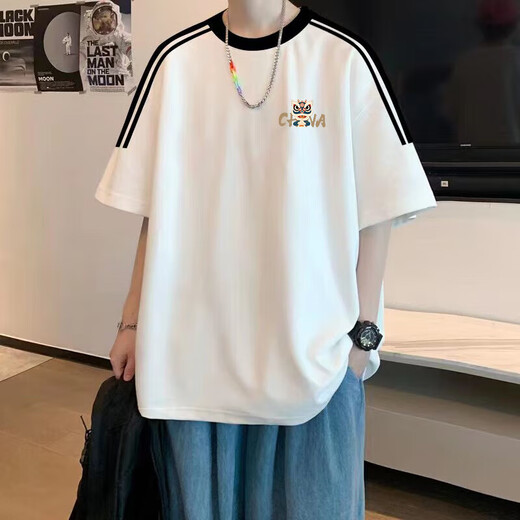 海澜之家 HI-T美式复古短袖男夏季2025新款宽松设计感小众日系男装 [3895Wasp]白色+  M 85至120斤+
