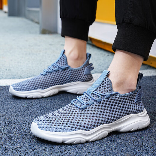 Jeep吉普男鞋夏季2024新款网面透气网眼镂空轻便网鞋运动休闲潮鞋子 LQ866牛仔蓝 42