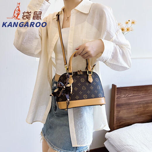 Kimberley Kangaroo Shell Bag Damenhandtasche kleine Tasche 2025 Neue trendige Crossbody -Tasche, die vielseitige alte Blumen Umhängetasche Kaffee großer Größe Schal pendeln