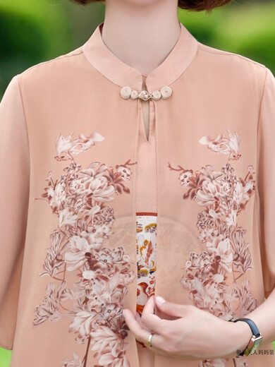 QCKZ胖妈妈夏装旗袍连衣裙子夏季雪纺裙子大码2025新款中年女夏款气质 6629粉色 藕粉 XL 建议115斤以内