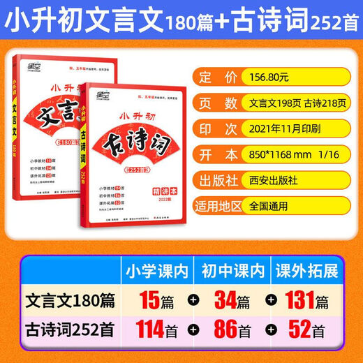 1591人好评新2022星空小升初古诗词252首文言文180篇4-6年级适用 22版252古诗词+精练本2本