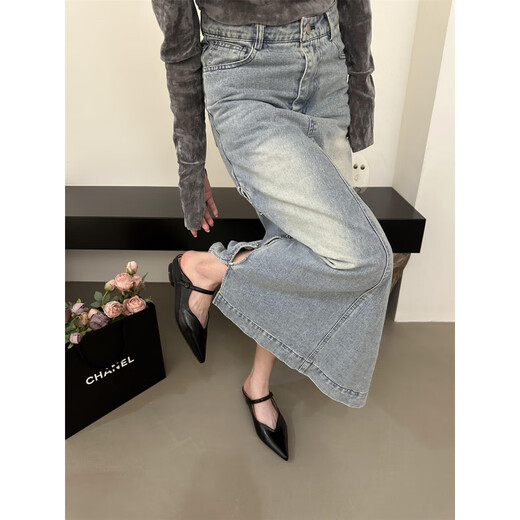 S.Sofea French Baotou Point Sandals Chaussures pour femmes 2025 Spring and Summer Temperament Single Shoes 010-9904 Black 35