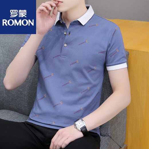 
ROMON (ROMON) 2025 new summer lapel men's short-sleeved T-shirt casual trend POLO. shirt men's collar half-sleeved ice silk white QY679 M