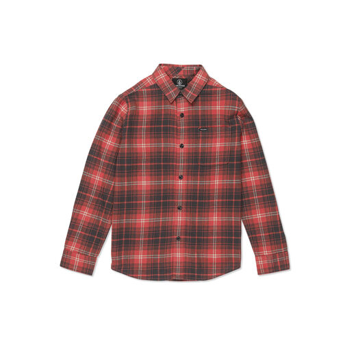 VOLCOM Boys Caden Plaid Long Sleeve Flannel Shirt Red 324 Medium