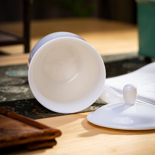 Tao Xianghui ceramic tea cup with lid office meeting water cup 10-piece set pure white business cup meeting cup 360ml