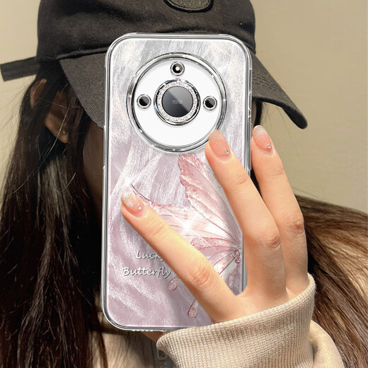 
Suitable for Honor x60 mobile phone case x50i feather yarn new honor300 butterfly colored 200 light luxury 100/90pro/magic7/6 women's model with lens film protection case Fine hole feather yarn-butterfly colored yarn blue Honor x60