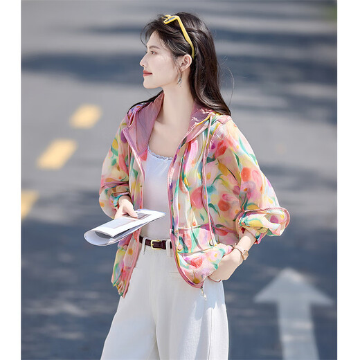 
Shangjing Monet Garden Sunshade Thin Age Reducing Jacket 25 Summer New Vibrant Floral Loose Long Sleeve Top for Women