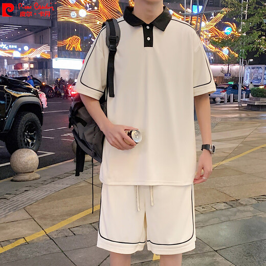 Pierre Cardin Ice Seide Fünf-Punkte-Shorts Herrener Sportanzug Sommer Cool Polo Herren kurzärmelige T-Shirt-Anzug Set] FKS719 White XL
