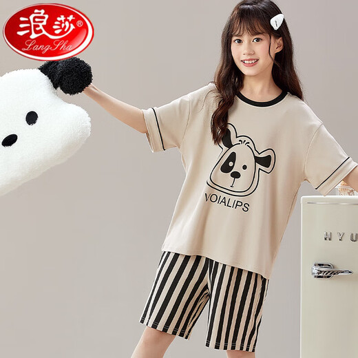 Langsha Girls Pajamas Summer Algodón puro de algodón corto de manga corta Pajamas de pijamas de pijamas madre e hija de mediana edad