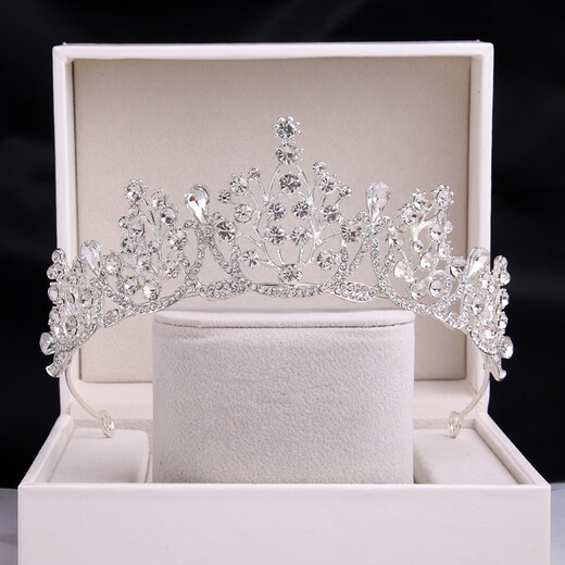 ShiJUN's birthday crown tiara girl's bride 2025 new style wedding dress accessories 18-year-old wedding crown hair crown -09 gold gift box + double-layer hair comb veil