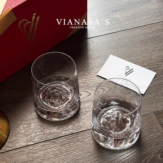 VIANASA S Mount Fuji cup, second-hand iceberg cup, household hot water crystal glass, whiskey cup, foreign wine cup, gift box, high transparency iceberg cup, single black and white gift box