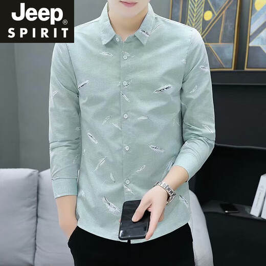 
JEEP SPIRIT long-sleeved shirt men's spring and summer slim and handsome young business casual shirt thin summer Korean style trendy shirt 9906 green M