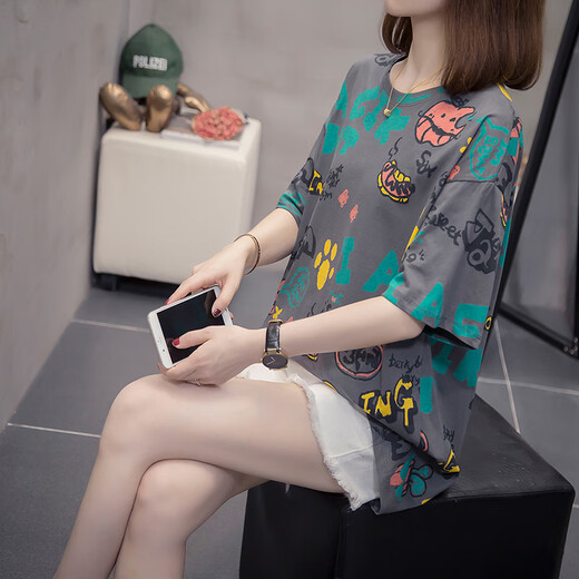 HKZN2025夏季新款純棉短袖T恤女大码胖mm遮肚子200斤显瘦休闲百搭上衣 9928黄色 M m80-95左右