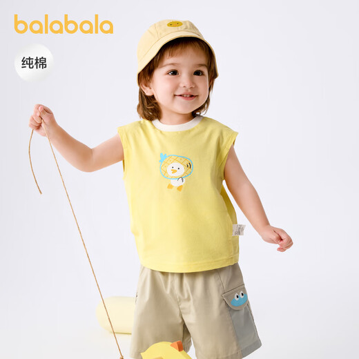 Balabala Baby жилет детского жилета для мальчиков и девочек лето 2025 г. Новый сладкий и модный хлопок удобный дышащая милая детская одежда светло -желтая 30005 100