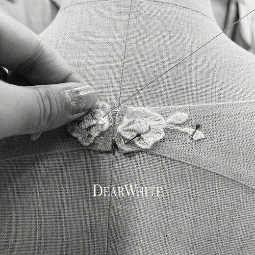 DEARWHITE亲爱的白原创《夏暮》法式蕾丝迎宾轻婚纱主纱高级新娘订婚礼服女 L (165)
