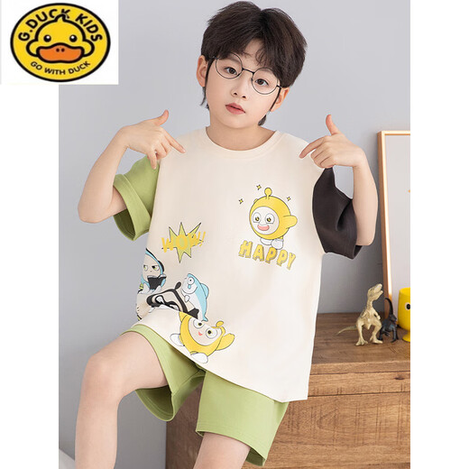 G.Duckkids Little Milk Dragon Детские пижамы мальчики с короткими рукавами с чистым хлопком лето-мультипликационные мультипликации среднего размера детская домашняя одежда для домашней одежды [чистый хлопок] 695 Маленький молоко-дракон 110 см размера 10 высота 103-113 Вес 38 38