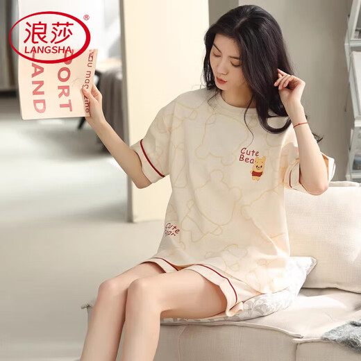 Langsha Leichte Luxus-Pyjamas für Frauen im Sommer Pure Cotton Short Sleeve Shorts Dünner Sommer niedlich und süß können außerhalb von Heimkleidung getragen werden YX-7512 9855 L [Empfohlen 100-120jin [Jin gleich 0,5 kg] tragen]