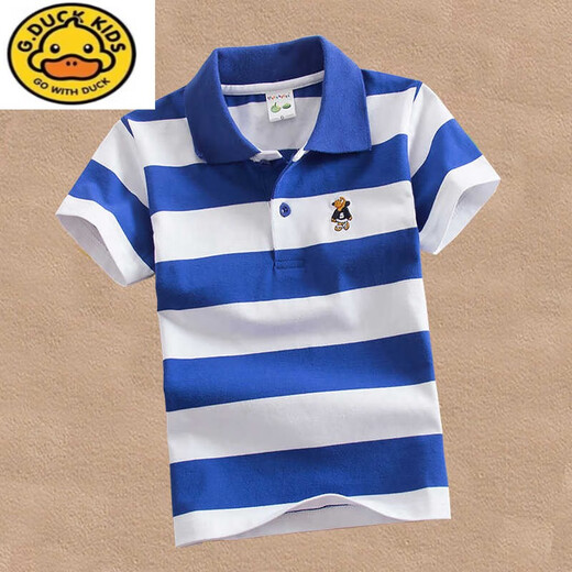 G.Duckkids Kinderkleidung Jungen Sommerkleidung Kinder kurzärmeligte T-Shirt mittelgroße Kinder mit reinem Baumwollstreifen-Basishemd Lapel-Baby halbärmelig T-Shirt Trend 1392 One Size CM