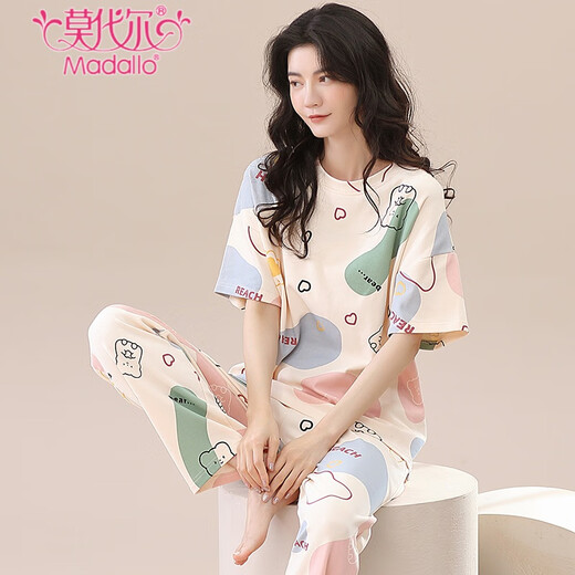 莫代尔新款睡衣女夏季纯棉短袖长裤夏天宽松可外穿女士家居服薄款两件套 YS-683 XL