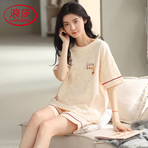 Langsha Leichte Luxus-Pyjamas für Frauen im Sommer Pure Cotton Short Sleeve Shorts Dünner Sommer niedlich und süß können außerhalb von Heimkleidung getragen werden YX-7512 9855 L [Empfohlen 100-120jin [Jin gleich 0,5 kg] tragen]