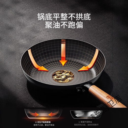 康巴赫（KBH)平底锅不粘锅家用无涂层牛排煎锅煎蛋炒锅电磁炉燃气灶专用 +锅盖 +锅盖-[物理不粘][率达 9926cm 国标I级不粘