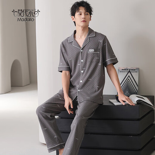 Modal Pyjamas Herren Sommer Reine Baumwolle kurzärmelige Hosen Hauskleidung Lapel Herren Sommeranzug 2025 Neue NSN-9855 L Männer