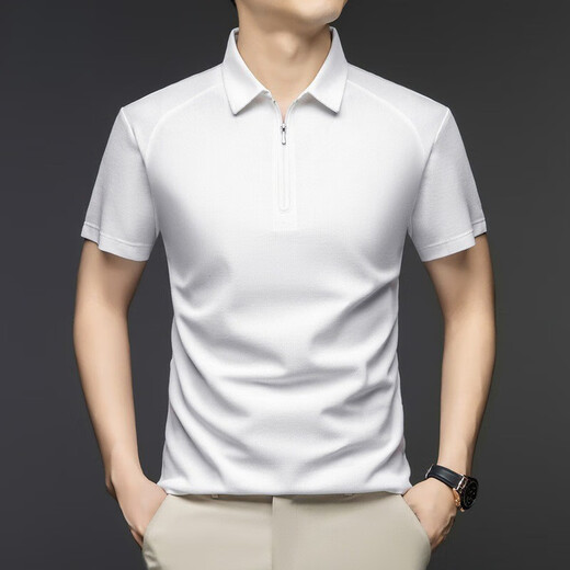 Lilang Seidenlinie Kurzarm T-Shirt Herren Sommer neuer Stil Casual Revers atmungsaktivem Halbzipper-Polo-Hemd Obergrün L.