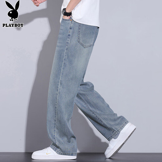 花花公子（PLAYBOY）牛仔裤男士休闲裤子男春夏季宽松直筒高端潮牌阔腿天丝长裤