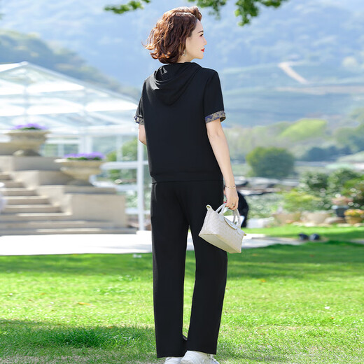 
Ziyan middle-aged and elderly mother sports suit for women 2025 summer new 50-year-old middle-aged women's clothing fashionable two-piece suit for women 831 black 2XL (recommended 100-115Jin [Jin equals 0.5 kg])