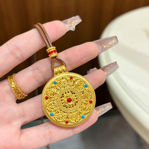 QUAMER Gold Store Gold Store Same Style Ruyi Perfect Eight Treasures Compass Pendant Simulated Braided Rope Wei Xue Enamel Vajra Compass + Coffee Rope (16.2g)