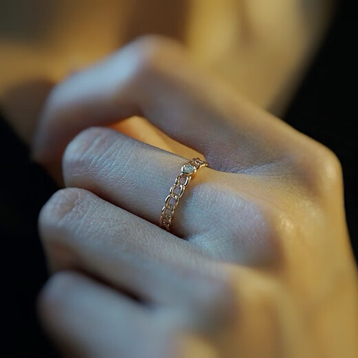 Hunter 18K gold chain diamond ring women's rose gold row ring AU750 light luxury niche design diamond ring 18K gold chain ring 5 points diamond (please place an order