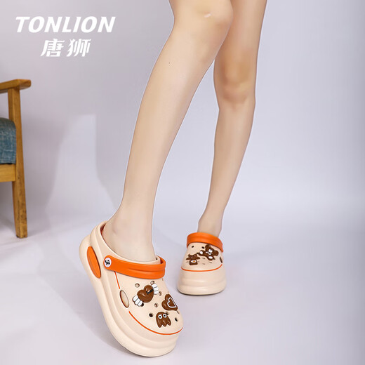 Tang Lion (TonLion) hole shoes for women summer soft-soled sandals for women wearing casual bag-toe sandals thick-soled beach shoes Beige 37-38
