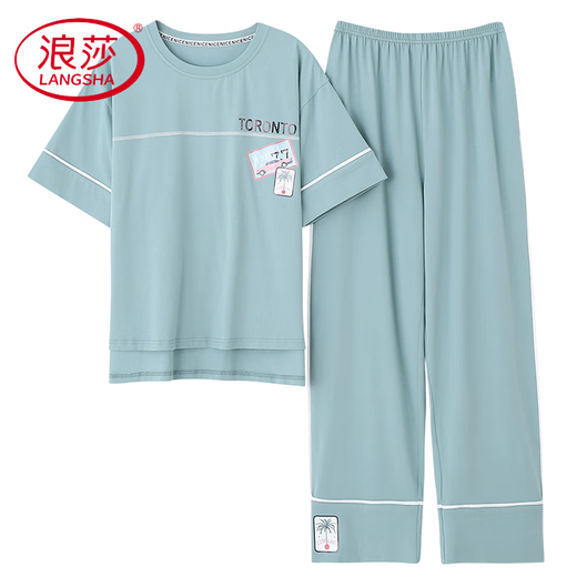 
Langsha Light Luxury Pajamas for Women in Summer Pure Cotton 2025 New Short Sleeve Trousers Home Clothing Set Can Be Wear Thin Cotton Outside 7374 Bean Green M 80-100Jin [Jin equals 0.5 kg]