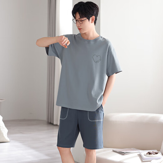 
Catman 100% pure cotton pajamas men's summer short-sleeved suit 5025 new cotton can be worn for boys' home clothes summer 702 L [110-135Jin [Jin equals 0.5 kg]]