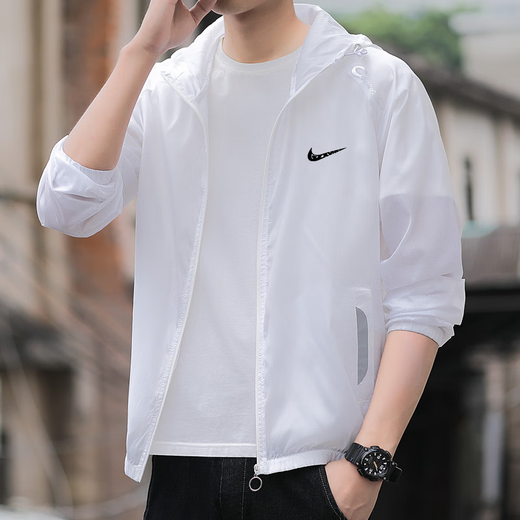 Brand Ice Silk Sun Protection Clothing Men's Summer Breathable Thin Handsome Anti-UV Fishing Sun Protection Clothing Men's Jacket White L