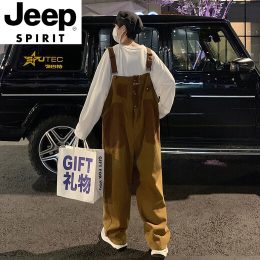 Jeep Spirit Formehought Fonctionnel Wind Sauthoue de Street's Freed Freed Casual Straight Ins Trendy Loose One-Piece Wide-leg Suspenders Brown M Brown M