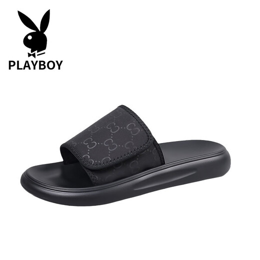 Chanclas Playboy 2025, novedad de verano, zapatos de playa para exteriores ajustables con Velcro antideslizantes informales para hombre, sandalias negras 6189 40
