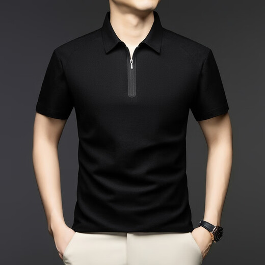 Lilang Seidenlinie Kurzarm T-Shirt Herren Sommer neuer Stil Casual Revers atmungsaktivem Halbzipper-Polo-Hemd Obergrün L.