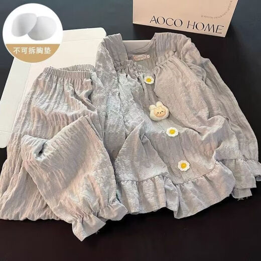 S.Sofea Brustkissen -Pyjamas für Frauen Yunduo Home Kleidung Langarm Dünne Stil Süßes und süßes 679 Aprikose Eine Größe kleiner Größe