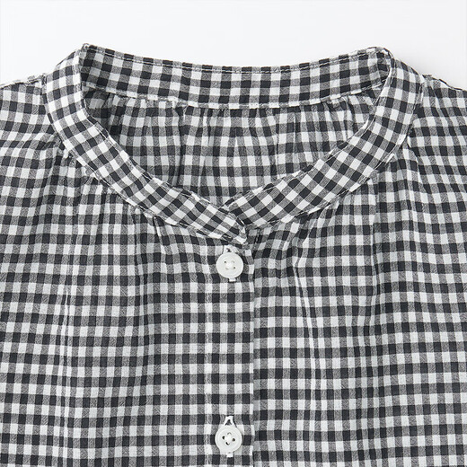 MUJI big children's strong twist three-quarter sleeve tunic children's shirt girls children's clothing 25 summer black plaid 130 /64A