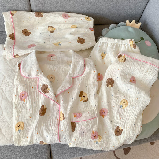 京濮飞HelloKitty棉纱布睡衣女款可爱三件套家居服 云朵棉-9902#星星KT猫三件套 L 【建议100-120斤】